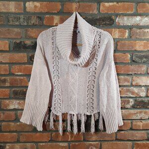 Fate Purple Open Knit Cowl Neck Drop Shoulder Fringe Sweater Boxy Women's S